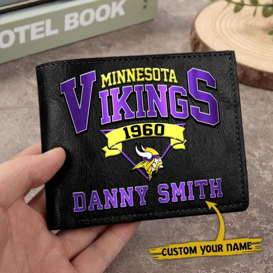 Discover Personalized Minnesota Football Vikingss Team Men Leather Wallet Gift For Him