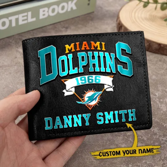 Discover Personalized Miami Football Dolphinss Team Men Leather Wallet Gift For Him