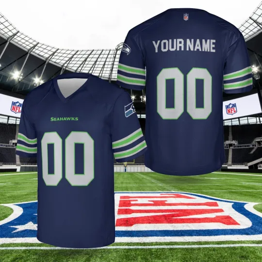 Discover Custom Personalized,  Seattle Team Football AOP Jersey #1, Lot S-5XL