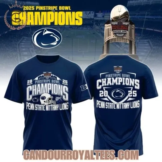 Discover Penn 1State 1Nittany Lion Pinstripe Bowl Champions 2025 3D T-Shirt