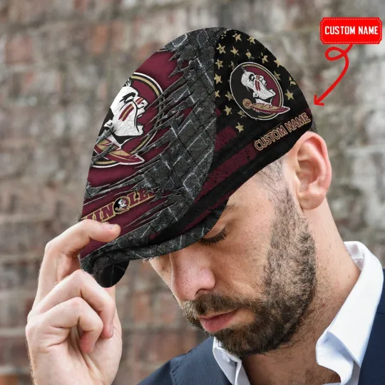 Discover Florida State Team Seminole Jeff Cap NCAA Jeff Cap Newsboy Flat Golf Driving Hat