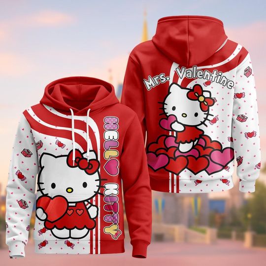 Discover Kitty Cat Hoodie, Cute Hello Kitty Tshirt Women, Mrs Valentine Sweatshirt, Cat Lover Hoodie Woman