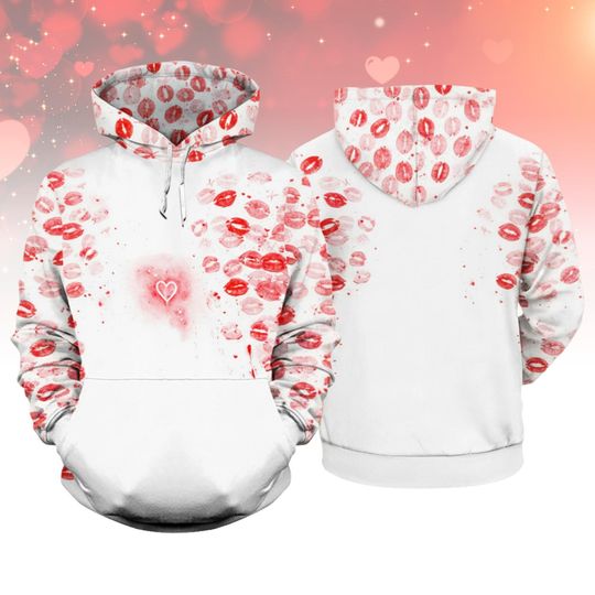 Discover Red Lipstick Kisses Couple Hoodie, Kisses Shirt, Trendy Kisses Hoodie, Cute Couple Gift