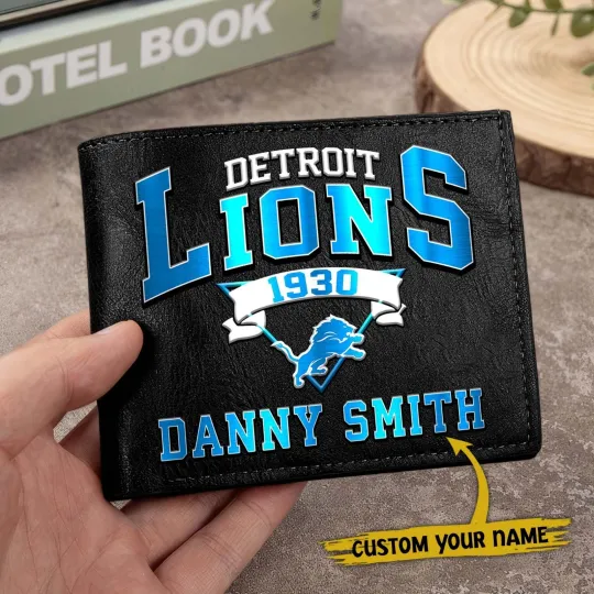 Discover Personalized Detroit Football Lionss Team Men Leather Wallet Gift For Him