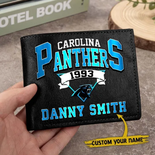 Discover Personalized Carolina Football Pantherss Team Men Leather Wallet Gift For Him