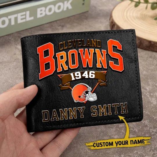 Discover Personalized Cleveland Football Brownss Team Men Leather Wallet Gift For Him