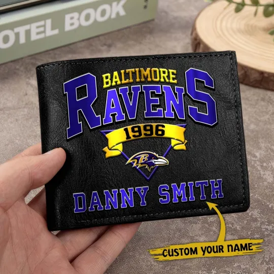 Discover Personalized Baltimore Football Ravenss Team Men Leather Wallet Gift For Him