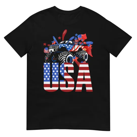 Discover Monster Truck Toddler Boys USA American Flag July 4th  Unisex T-Shirt