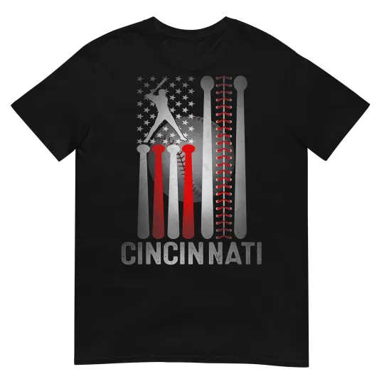 Discover Retro Cincinnati American Flag Distressed Baseball Fans T-Shirt