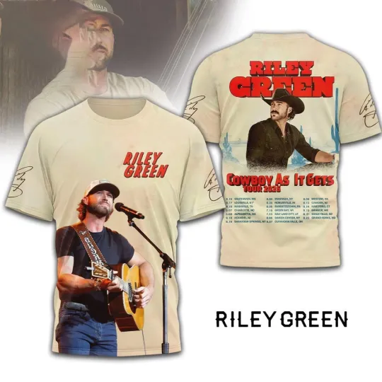 Discover Riley Green Cowboy as it Gets Tour 2026 3D Shirt