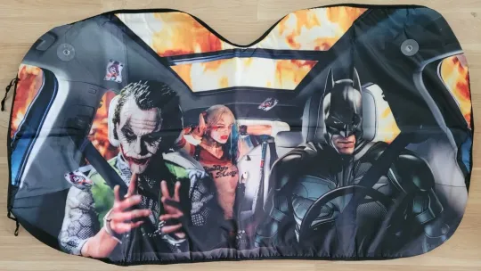 Discover Batman & Joker UV Sun Shade Visor for Car Windshield Universal Accordion Fold