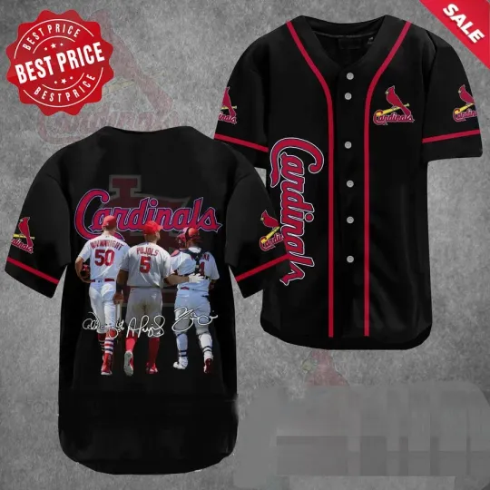 Discover Cardinals Molina Wainwright Pujols Baseball Jersey Print Black For Men S-5XL