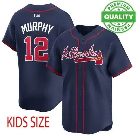 Discover Number #12 Murphy Braves Team Baseball Jersey Kids Youth 3D AOP Navy PP2683