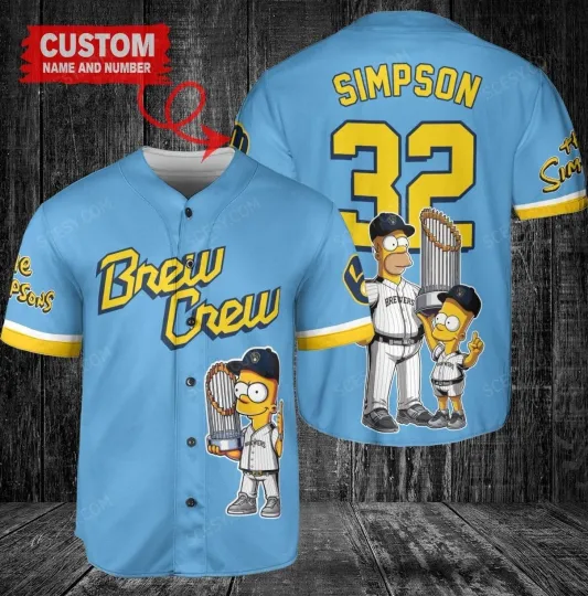 Discover Custom Blue brew Crew Jersey The Simpsons Baseball Jersey US1633