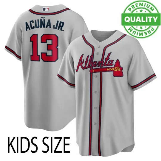 Discover Acuna Jr #13 Gray Braves Team Baseball Jersey Kids Youth 3D AOP PP2679