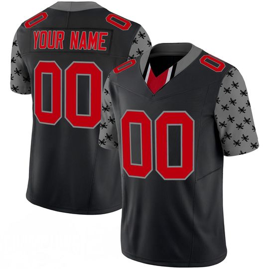 Discover Ohio Custom Football Jersey | Full Logo Embroidered Stitched Design | Personalized Name & Number Fan Jersey | Red Gray Game Day Gift