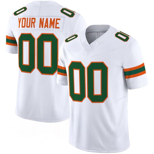 Discover Miami Inspired Embroidered Football Jersey Full Logo White Green Orange Custom Name Number Personalized Athletic Fan Gift Game Day Top