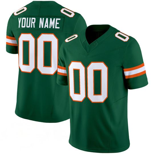 Discover Miami Inspired Embroidered Full Logo Custom Football Jersey Personalized Name Number Green Athletic Game Day Sports Premium Fan Gift Idea