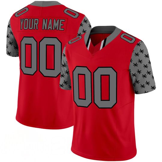 Discover Ohio Custom Football Jersey | Full Logo Embroidered Stitched Jersye | Personalized Red Gray Name & Number | Game Day Fan Gift For Men Women