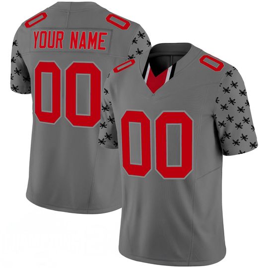 Discover Ohio Custom Football Jersey | Full Logo Embroidered Stitched Design | Personalized Name & Number | Red Gray Game Day Fan Gift Jersey