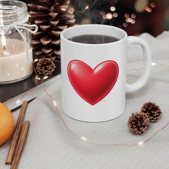 Discover Valentine Heart Mug - Minimal Red Heart Coffee Cup