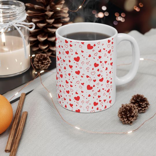 Discover Red Heart Pattern Mug, Valentine Love Ceramic Coffee Cup, Valentine Gift