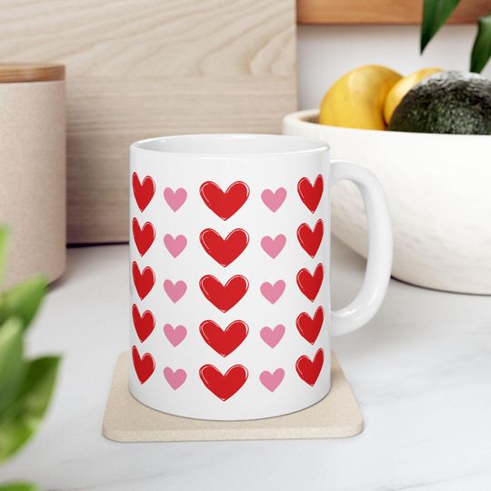 Discover Valentines Ceramic Mug with Heart Design – Love Mug for Couples and Galentine Gift