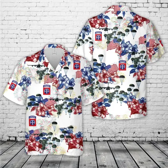 Discover Custom Name US Army 82nd Airborne Paratrooper Hawaiian Shirt 4th of July S-5XL