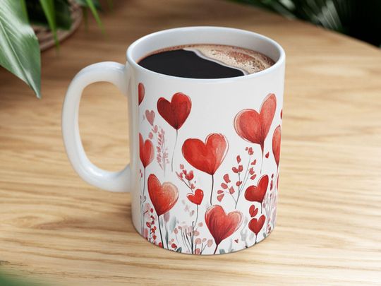 Discover Valentines Day Mug - Romantic Heart Mug, Watercolor Couples Gift, Love Gift for Anniversary, Perfect Coffee Mug for Him & Her