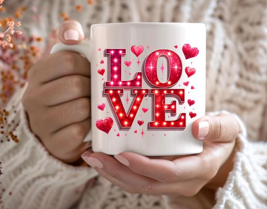 Discover Valentine's Day Mug, Red Heart Coffee Mug, Romantic Gift for Her, Coffee and Tea Lover Gift, Gift for Him and Wife