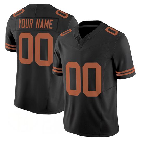 Discover Texas Embroidered Football Jersey, Customized Name & Number, Black Brown Team Colors, Stitched Full Logo Style Design, Game Day Fan Jersey
