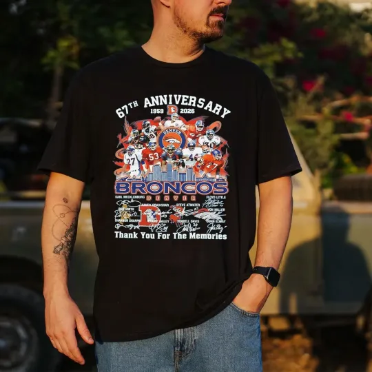 Discover Denver Broncos 67th Anniversary 1959-2026 Signatures Division Champions T-Shirt