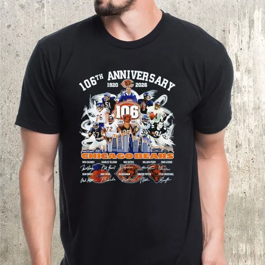 Chicago Bears football 106th Anniversary 1920 2026 Players and Signature T-Shirt