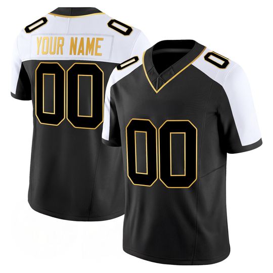 Discover Texas Embroidered Football Jersey, Personalized Name & Number, Black White Team Colors, Stitched Full Logo Style Design, Game Day Fan Jersey