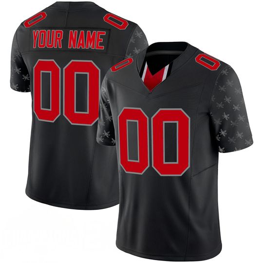 Discover Ohio Football Custom Jersey | Full Logo Embroidered Stitched Design | Personalized Name & Number Black Red Game Day Fan Gift Unisex Jersey