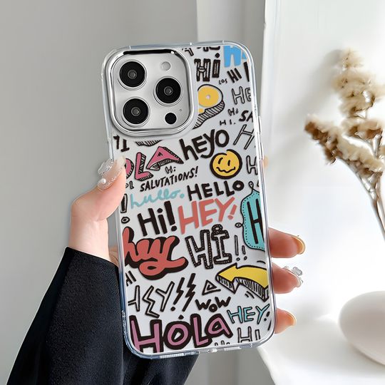 Discover Cartoon Travel Graffiti Phone Case For iPhone 17 Pro Max Air 16 15 Pro 14 13 12 11 Shockproof Silicone Cover Silver Lens Frame