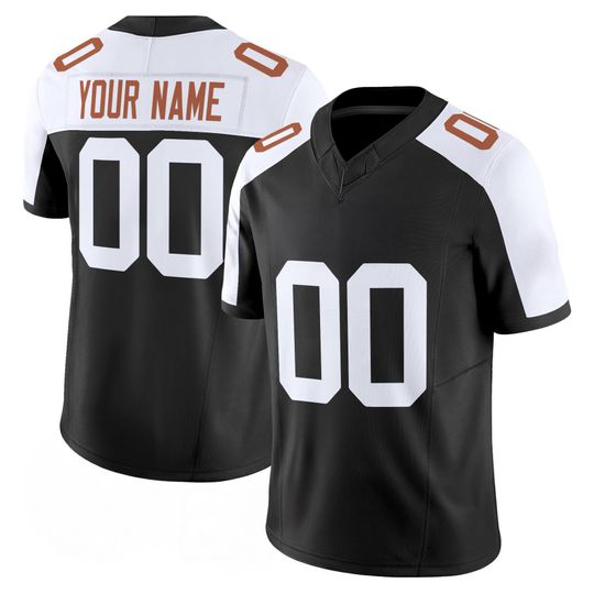 Discover Texas Custom Football Jersey, Personalized Name Number, Black White Team Colors, Stitched Full Logo Style Design, Game Day Sports Fan Jersey