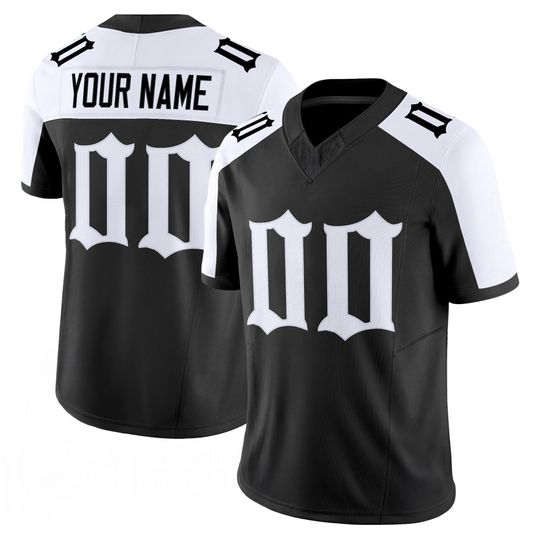 Discover Albm Embroidered Full Logo Personalized Jersey, Custom Name Number Football Team Jersey, Black White Mens Game Day Uniform, Fan Apparel
