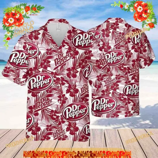 Dr.Pepper Funny Hawaiian Shirt, Tropical Flower Pattern Beach Gift For Beer Love