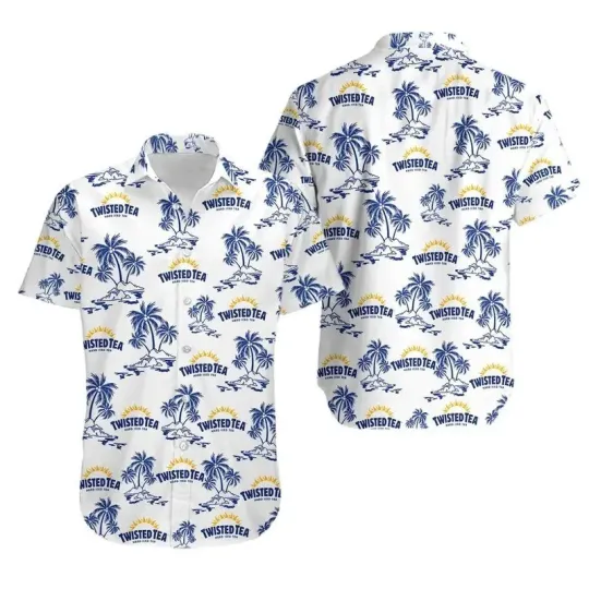 Twisted Tea Hawaiian Shirt Men’s Casual Short Sleeve Tropical Button Down Beachwear
