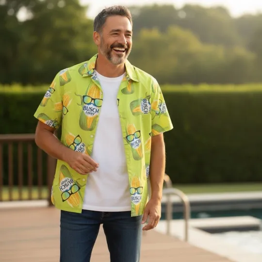 Discover Light Beer Corn Cob Hawaiian Shirt Men's Large. This Shirt Is Rad ! (A234)