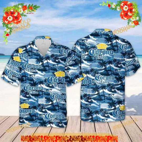 Corona Extra Island Pattern Funny Hawaiian Shirt Best Beach Gift