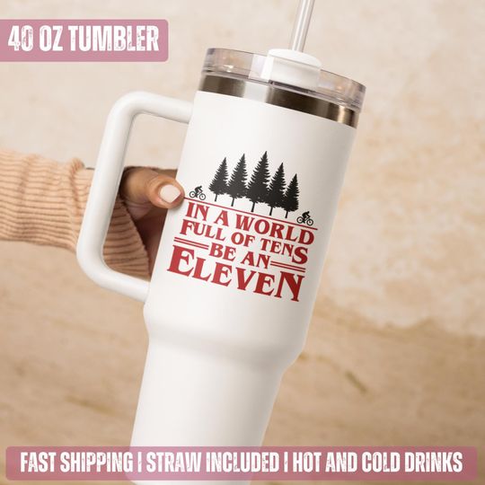 Discover Eleven 40 oz Tumbler, Retro Telekinetic Girl Cup, Personalized Gift, Stainless Steel Travel