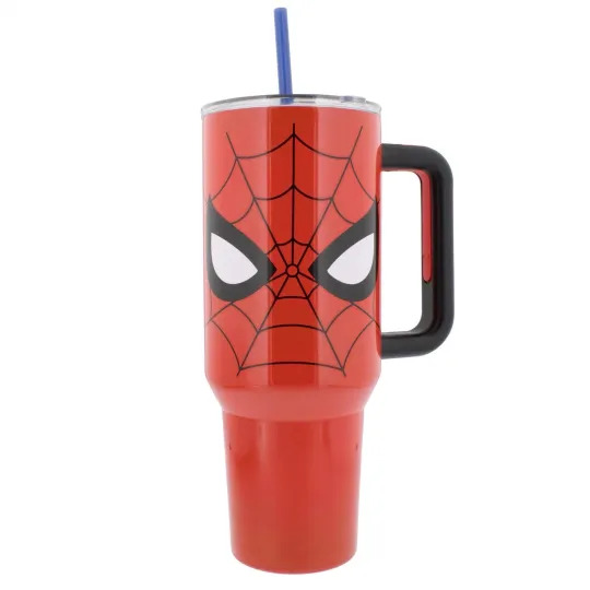 Spider-Man Mask and Logo Stainless Steel 40 oz Tumbler with Lid and Straw NEW