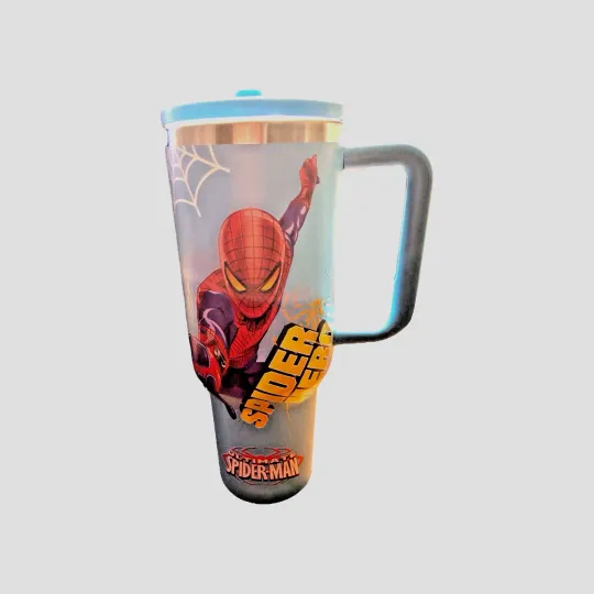 Discover 40 Oz. Spider-Man Stainless Steel Tumbler With A Handle And Straw.