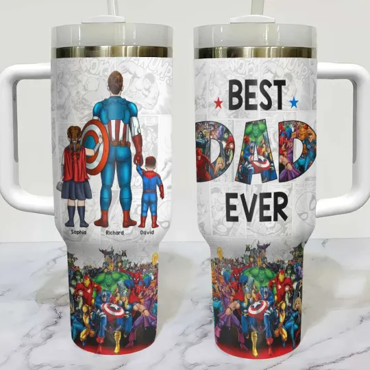 Discover Custom Superhero Dad Tumbler With Handle – 20oz, 30oz & 40oz