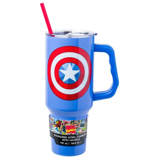 Discover Captain America 40 Ounce Stainless Steel Tumbler with Red Straw and Handle