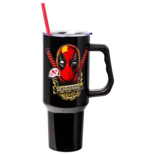 Marvel Deadpool 40 Ounce Stainless Steel Tumbler with Straw and Lid