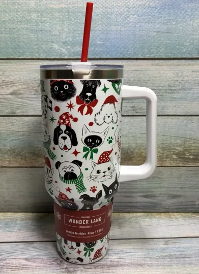 Discover Winter Christmas Wonder Land Cats & Dogs Stainless Steel Tumbler 40 oz. Jumbo