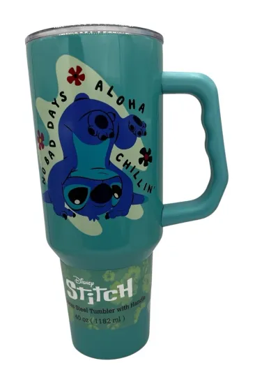 Discover Disney Stitch 40oz Stainless Tumbler w/Lid & Straw No Bad Days Aloha Chillin